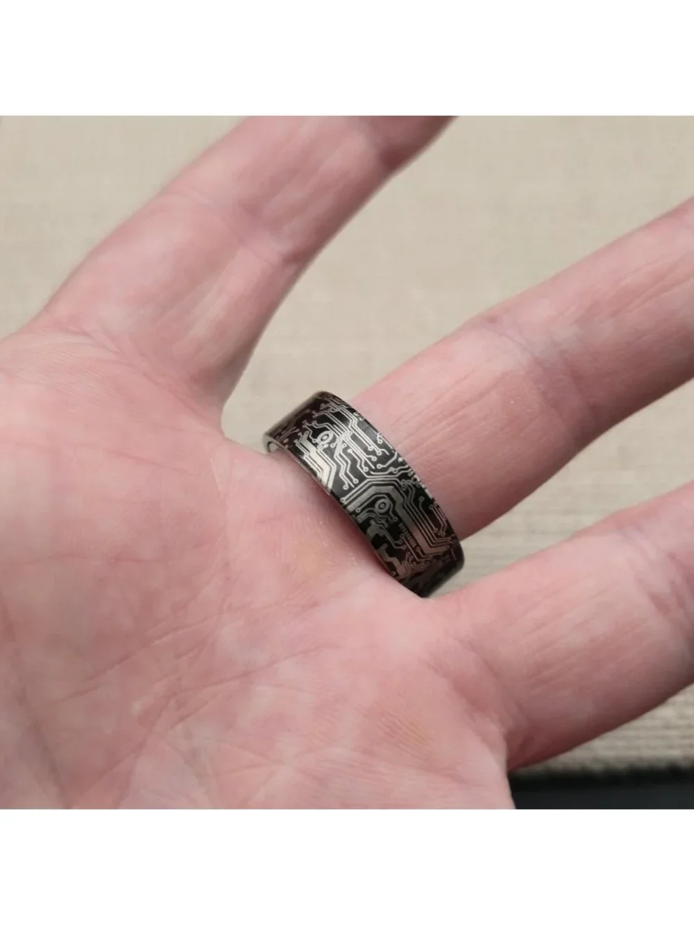 Size 10.75 Circuit Board Engraved, Geek Wedding, Men's Tech Band Ring A8099